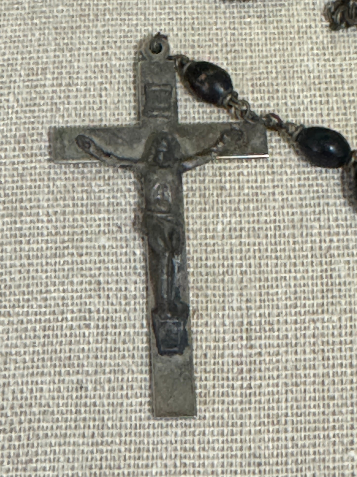INIR Wooden Bead - Silver Crucifix Rosary - Vintage
