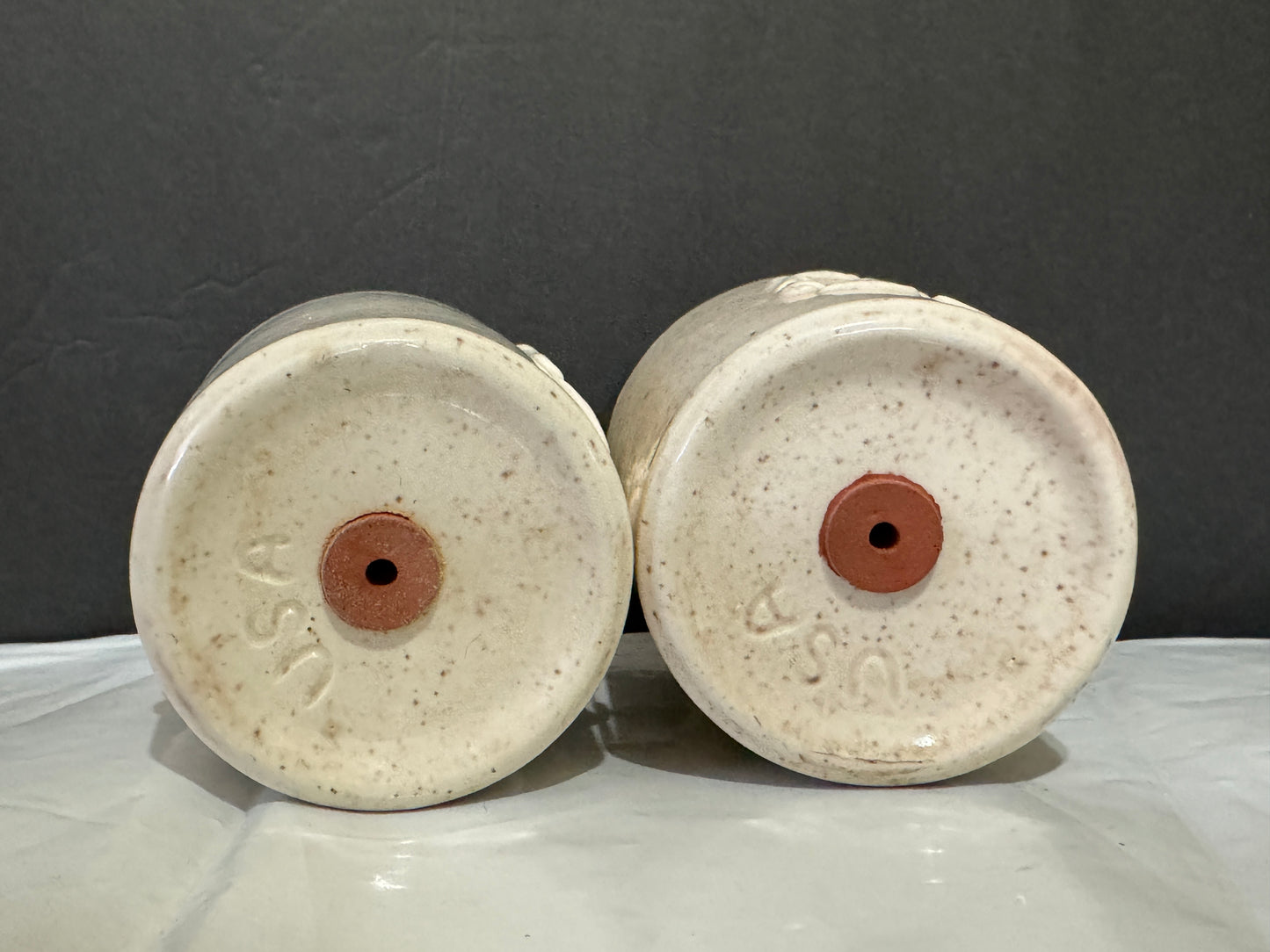 White & Pink Salt and Pepper Shakers Jugs USA Pottery Vintage