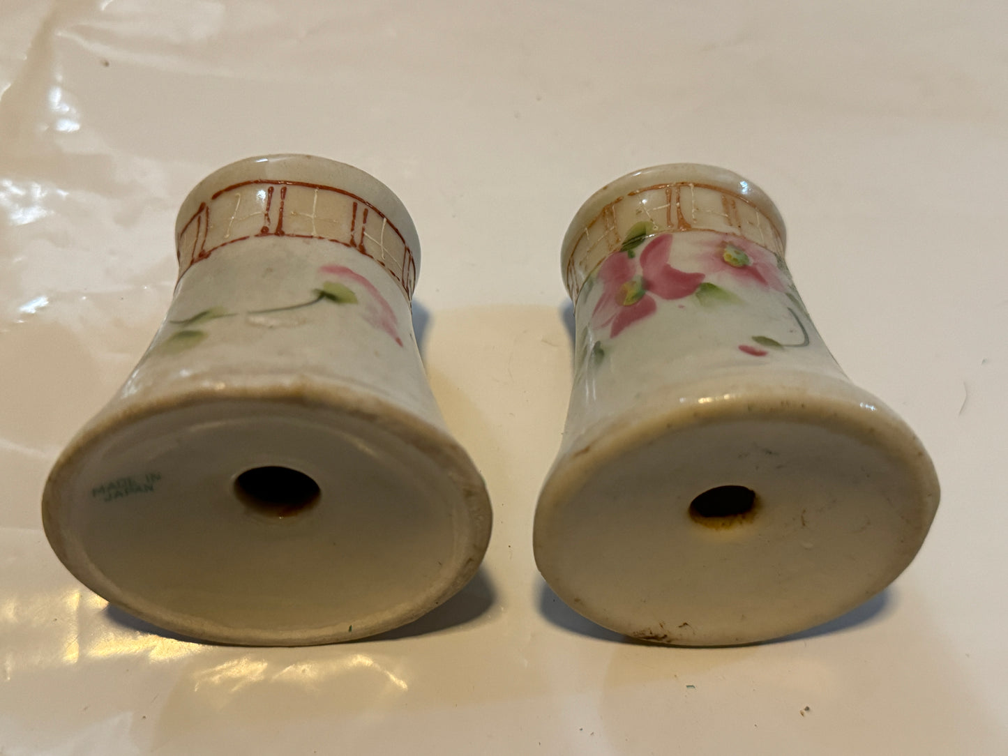 Salt N Pepper Shakers Hand-Painted Porcelain Pink Floral Gilt Vintage