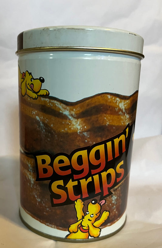 Ralston Purina Bacon Beggin Strips Dog Treats Snack Tin 1989 Promotion Vintage