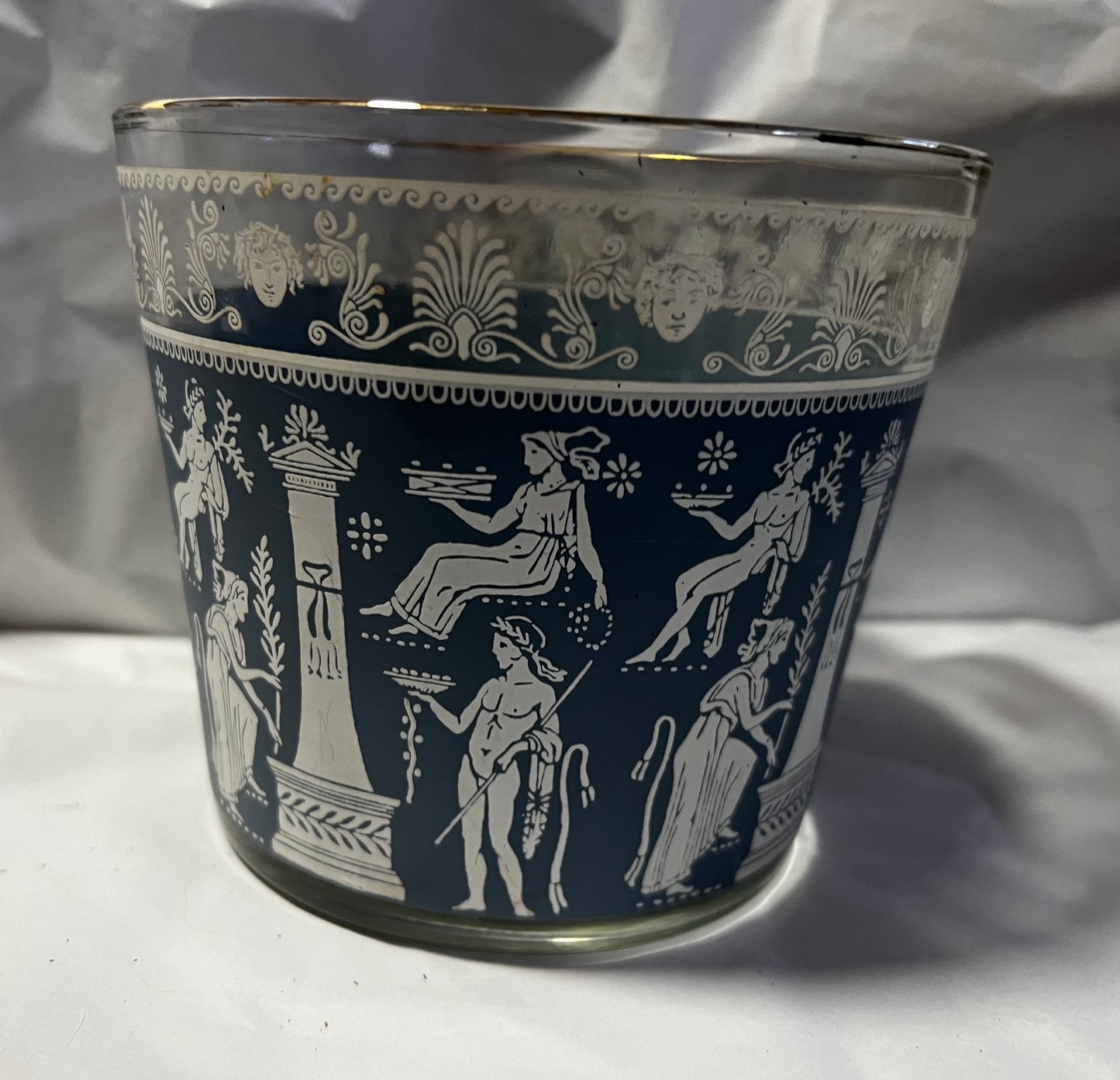 Blue Corinthian Jeanette (3) 5" Glasses & Ice Bucket