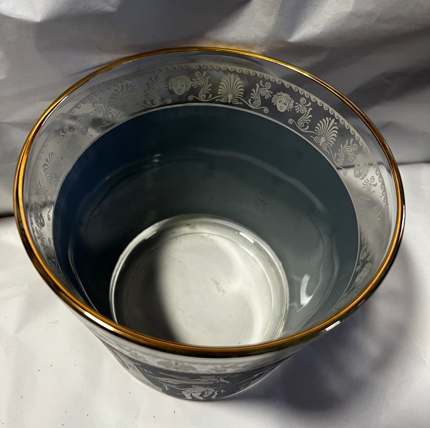 Blue Corinthian Jeanette (3) 5" Glasses & Ice Bucket