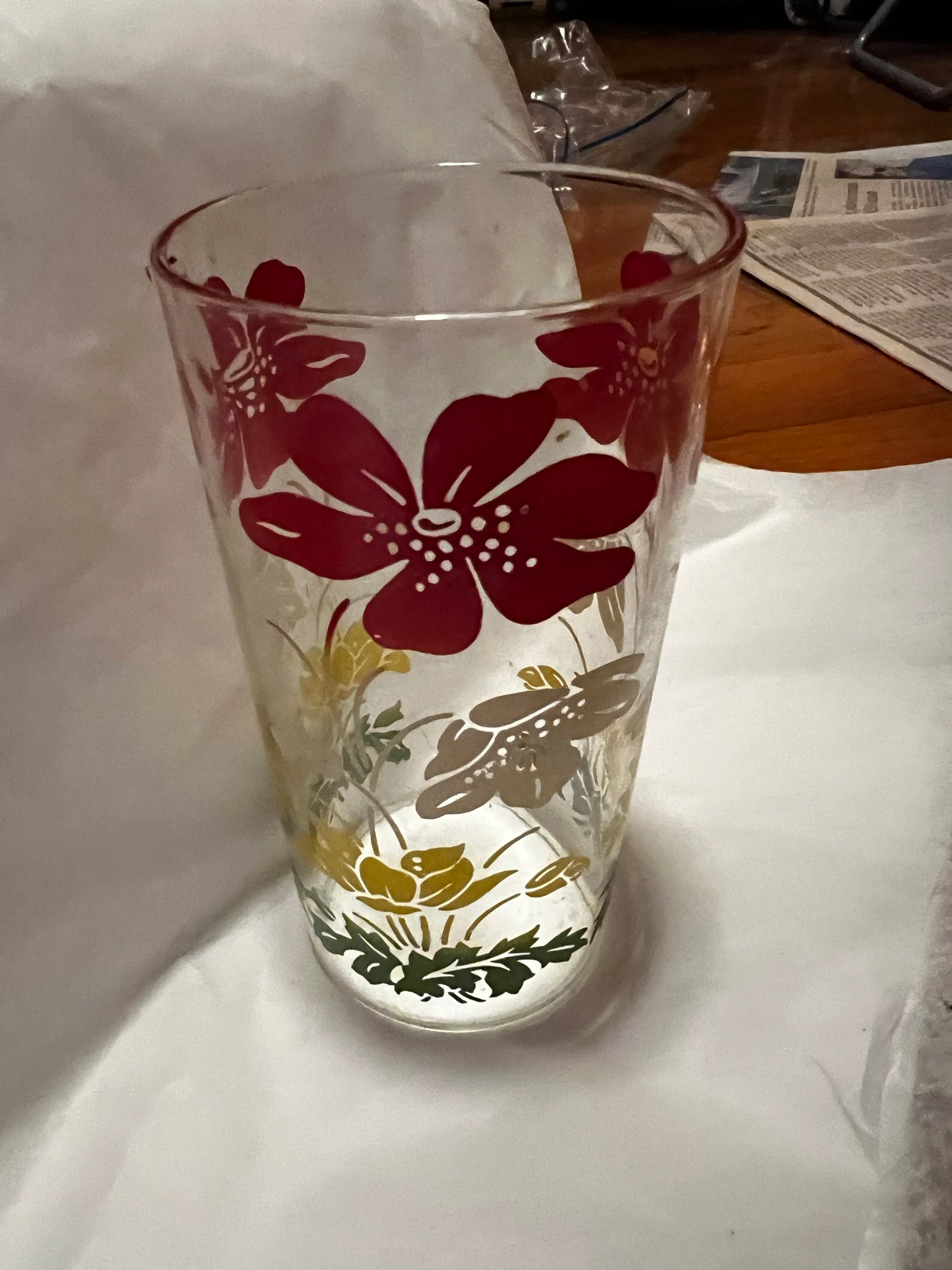 Peanut Butter Glass Red, White, Yellow and Green Floral Design /2 Vintage
