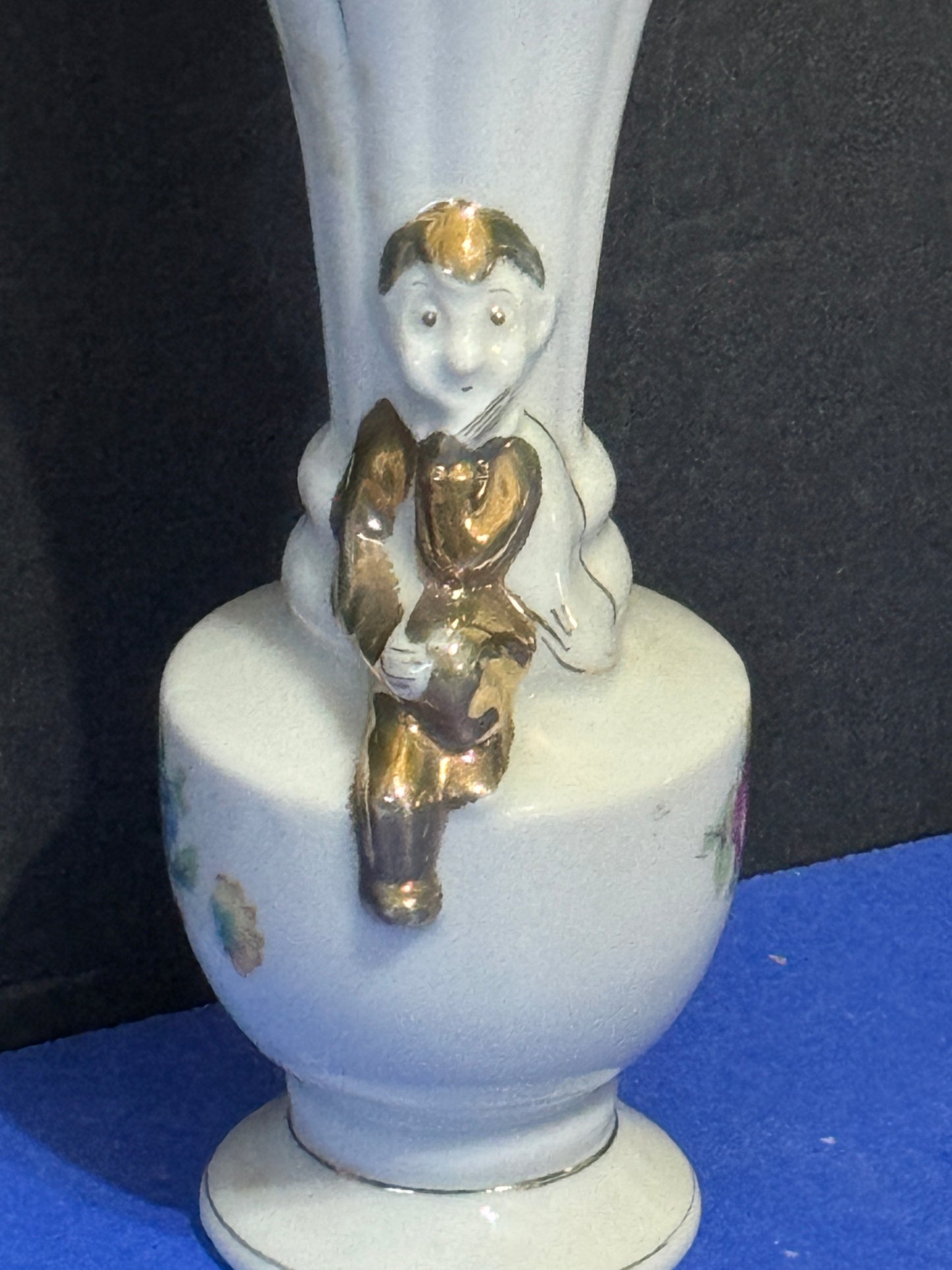 Porcelain Bud Vase with Flowers and Pixies - VINTAGE