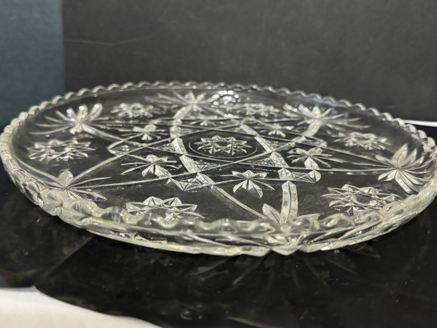 Star of David Heavy Crystal Round Serving Platter Anchor Hocking VINTAGE