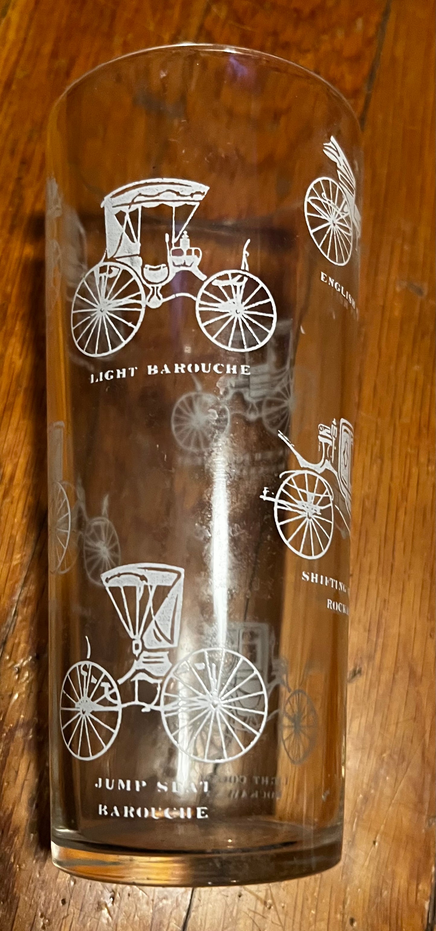 Carriage, Coach, and Buggy Glass Tumbler with White Graphics Vintage 1950’s