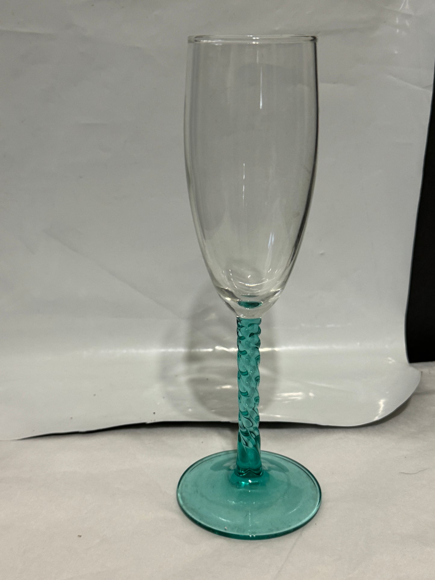 Champagne Flutes Angelique Aqua by Cristal d'Arques Teal Twisted Stem