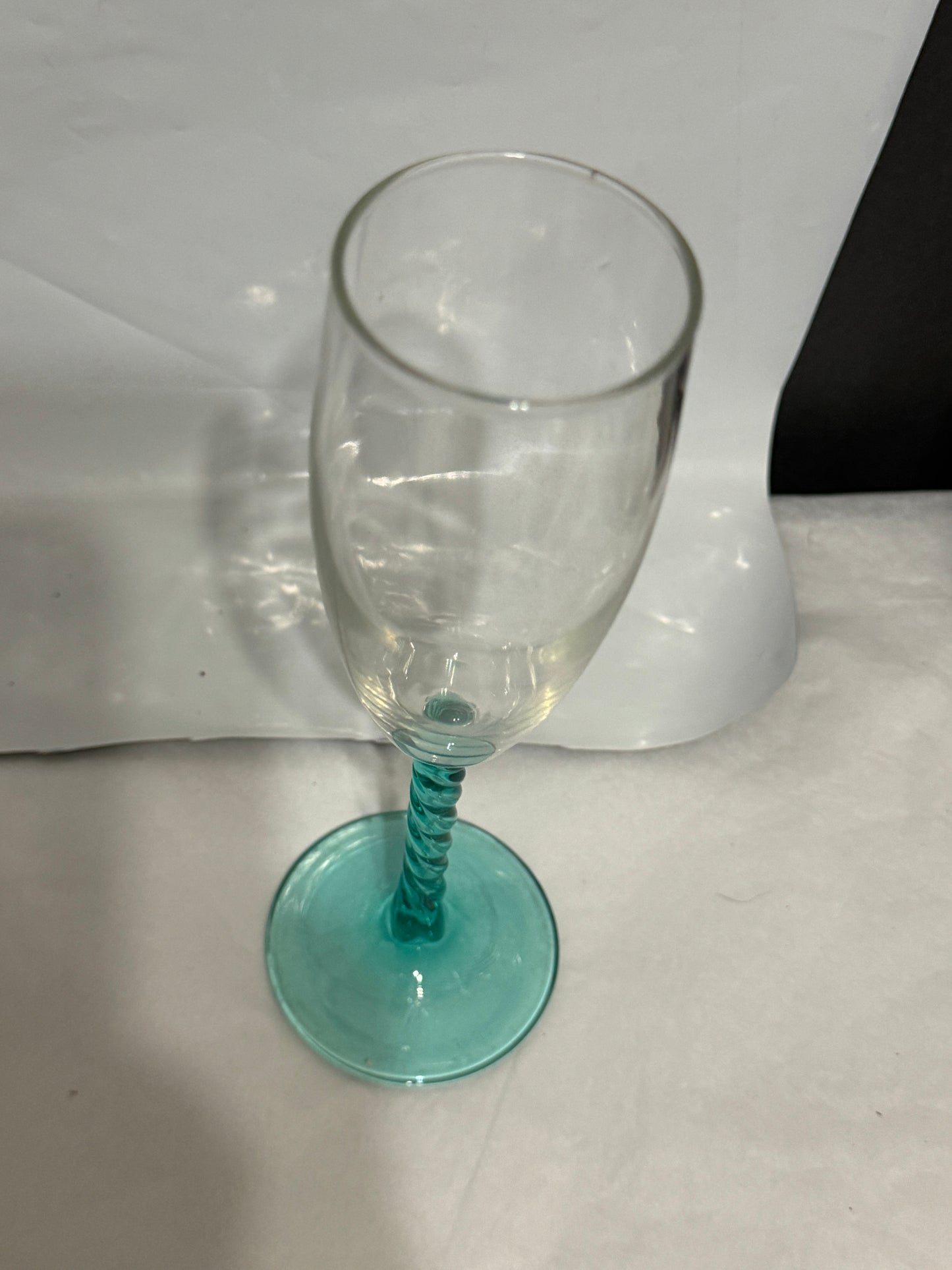 Champagne Flutes Angelique Aqua by Cristal d'Arques Teal Twisted Stem