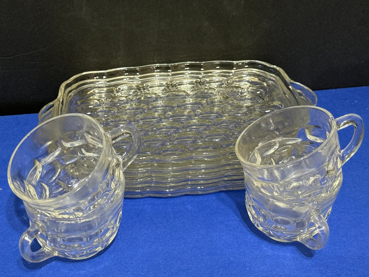 Federal Glass 4 Clear Colonial Yorktown Snack Plate & Cup Sets