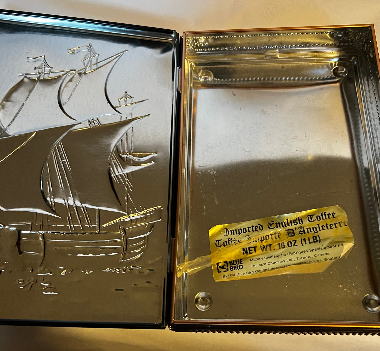 Three Masted Clipper Ship, Vintage Tin Box 9 1/2" x 6 1/4" RARE