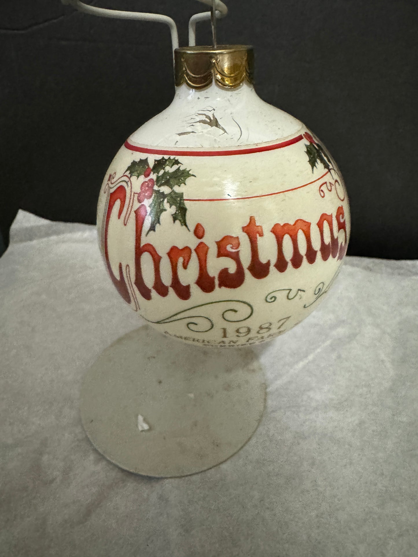 Currier & Ives American Farm Scene 1987 Glass Ornament VINTAGE