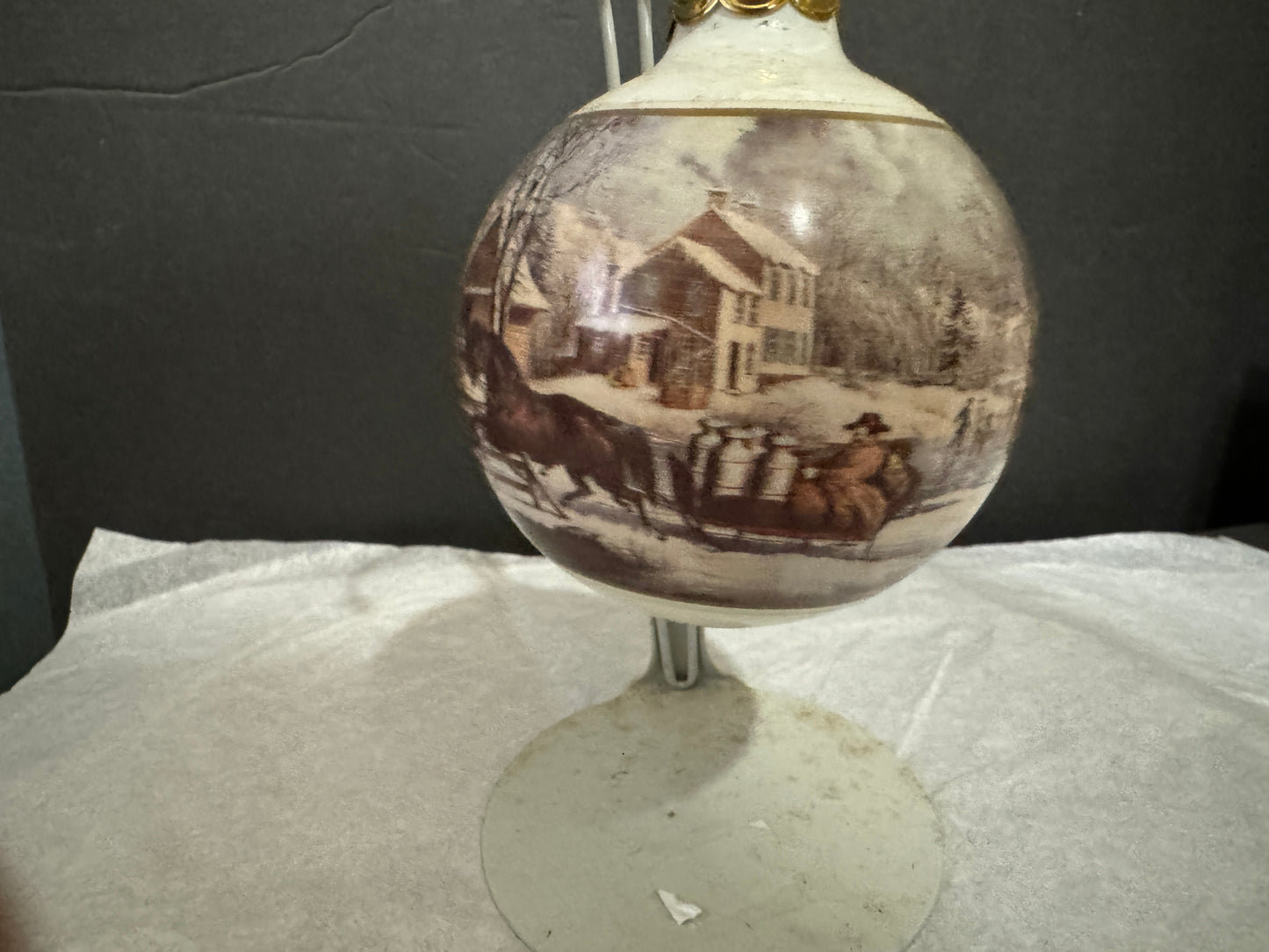 Currier & Ives American Farm Scene 1987 Glass Ornament VINTAGE