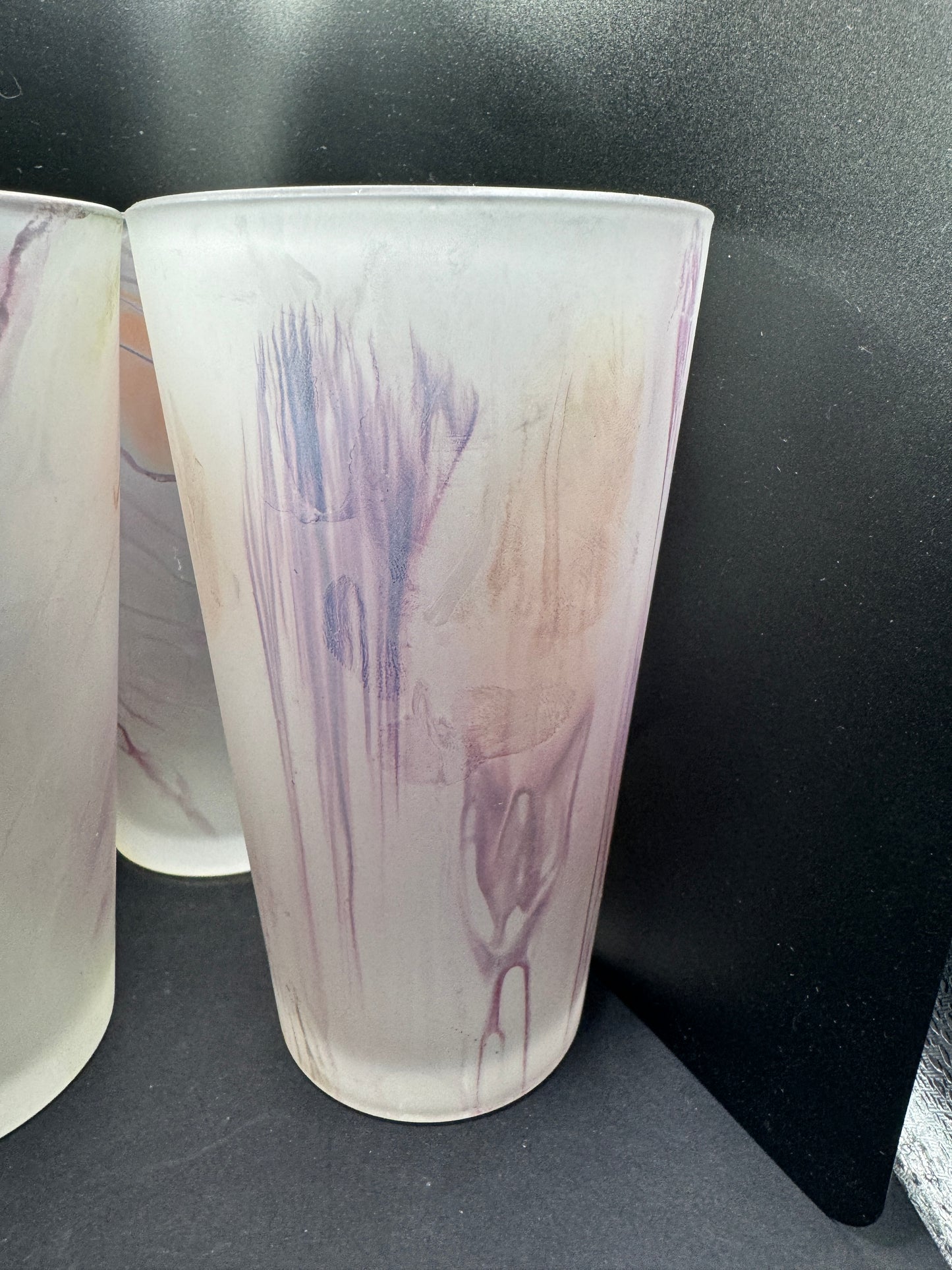 Frosted Glass Tumblers with Black, Pink and Orange swirly designs (set of 3)