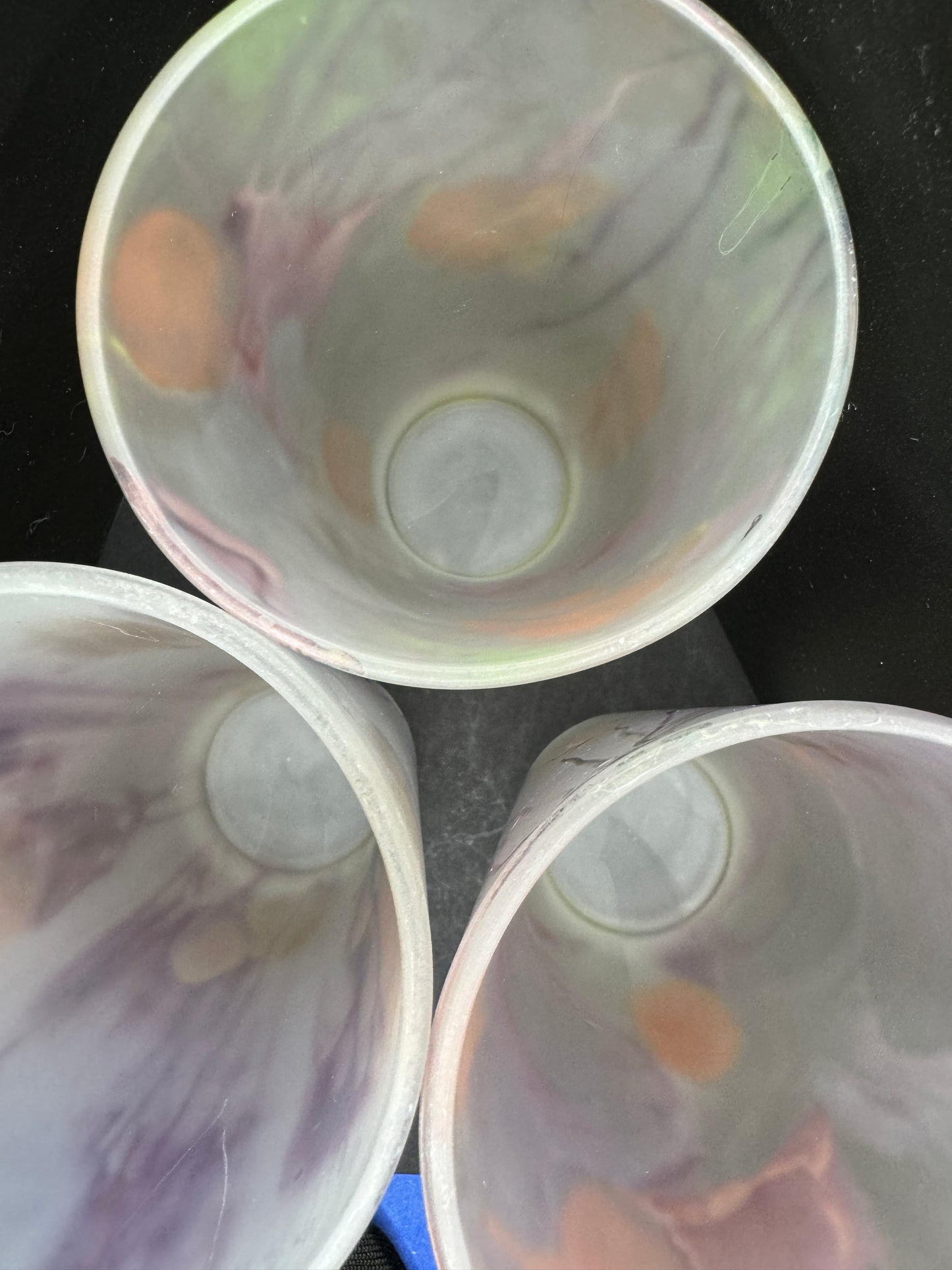 Frosted Glass Tumblers with Black, Pink and Orange swirly designs (set of 3)