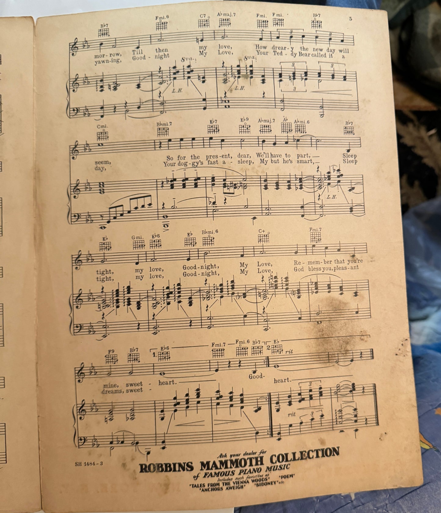 Goodnight My Love Sheet Music 1936 Soundtrack Stowaway Shirley Temple F1W