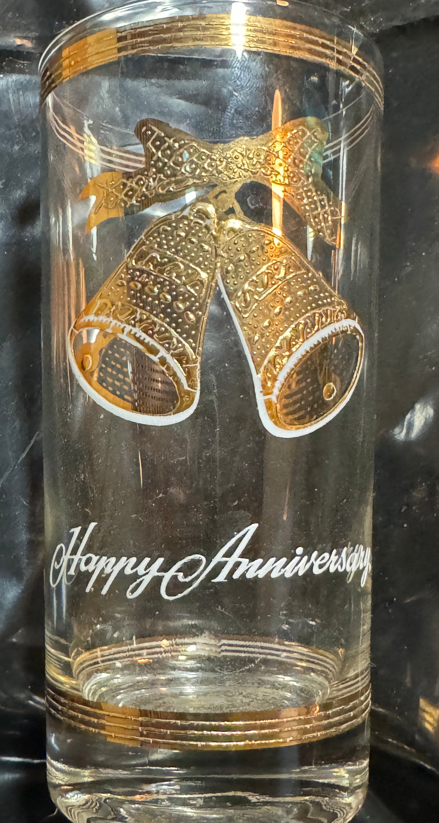 Gold Decorated Happy Anniversary Glasses (set of 8)