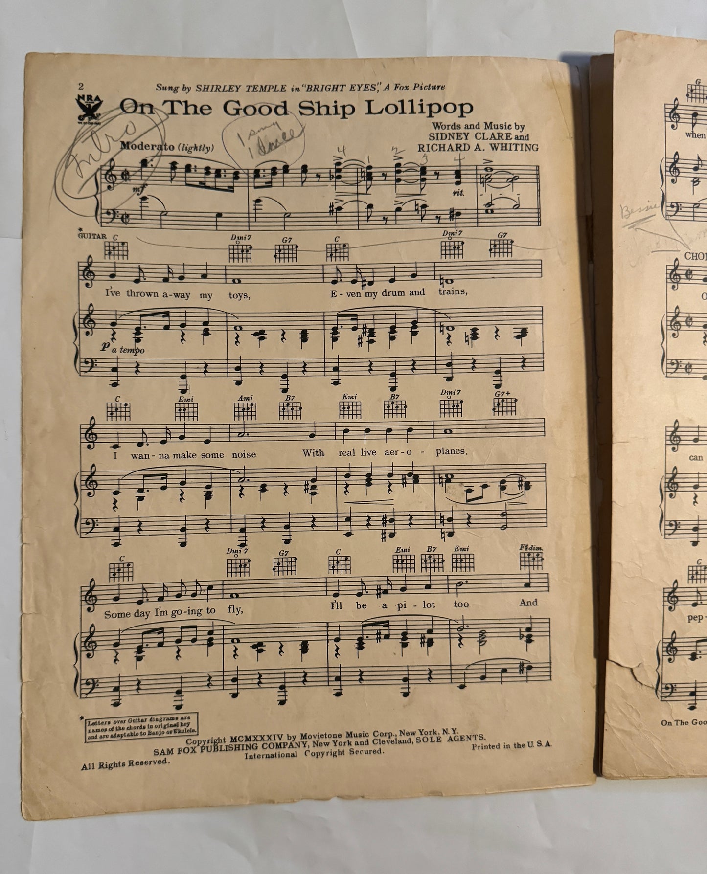 On The Good Ship Lollipop from Fox Picture Bright Eyes - Sheet Music