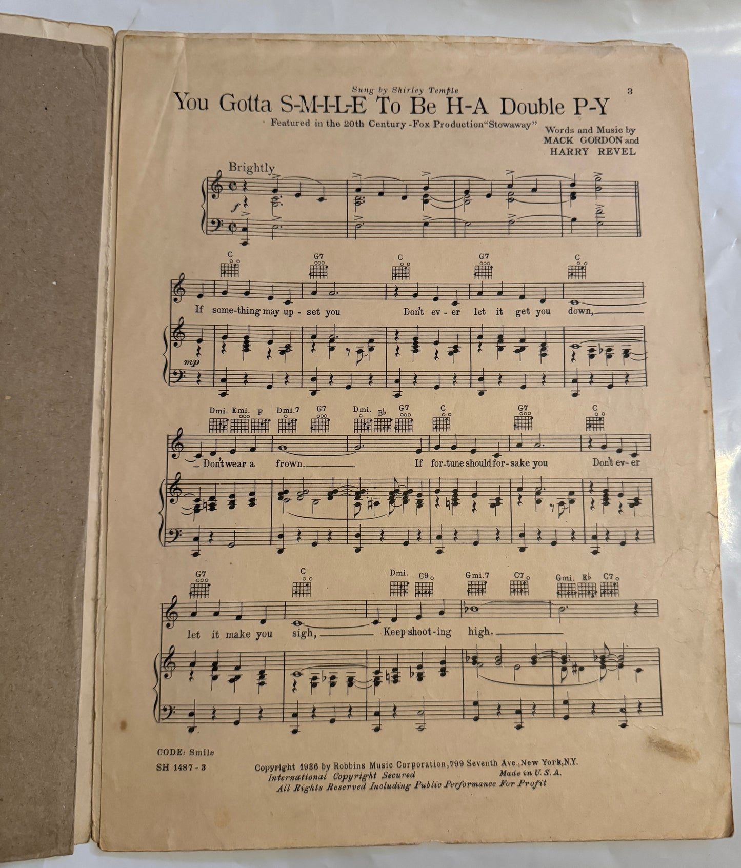 Shirley Temple - Stowaway "Goodnight my Love" Sheet Music 1936