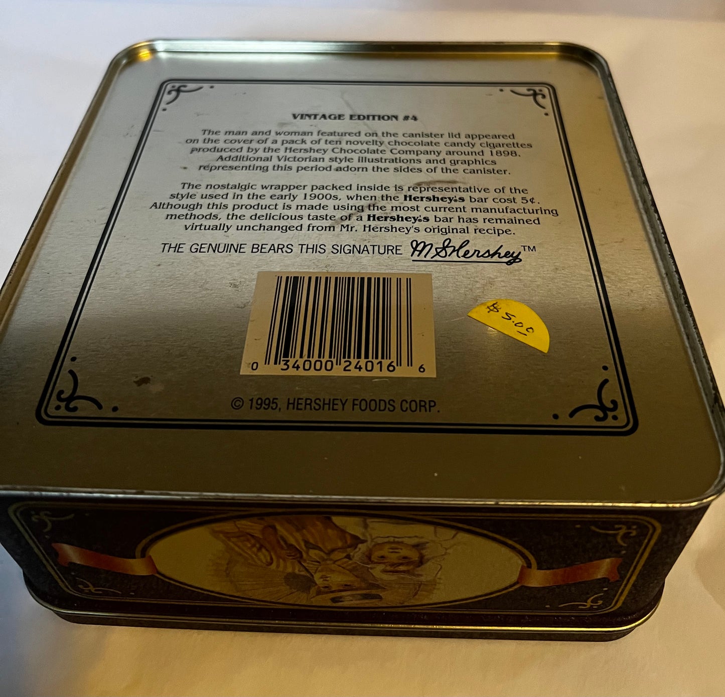 Hershey’s Pure Milk Chocolate Tin 6”x6”x3” Vintage 1995