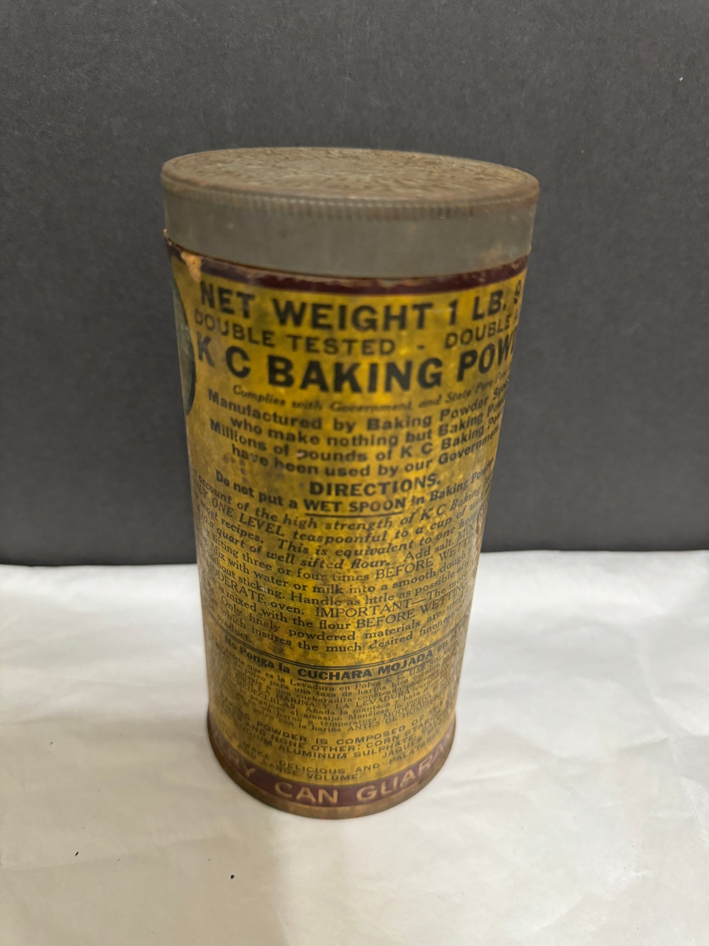 K.C. Brand Paper Label Baking Powder-Tin Vintage