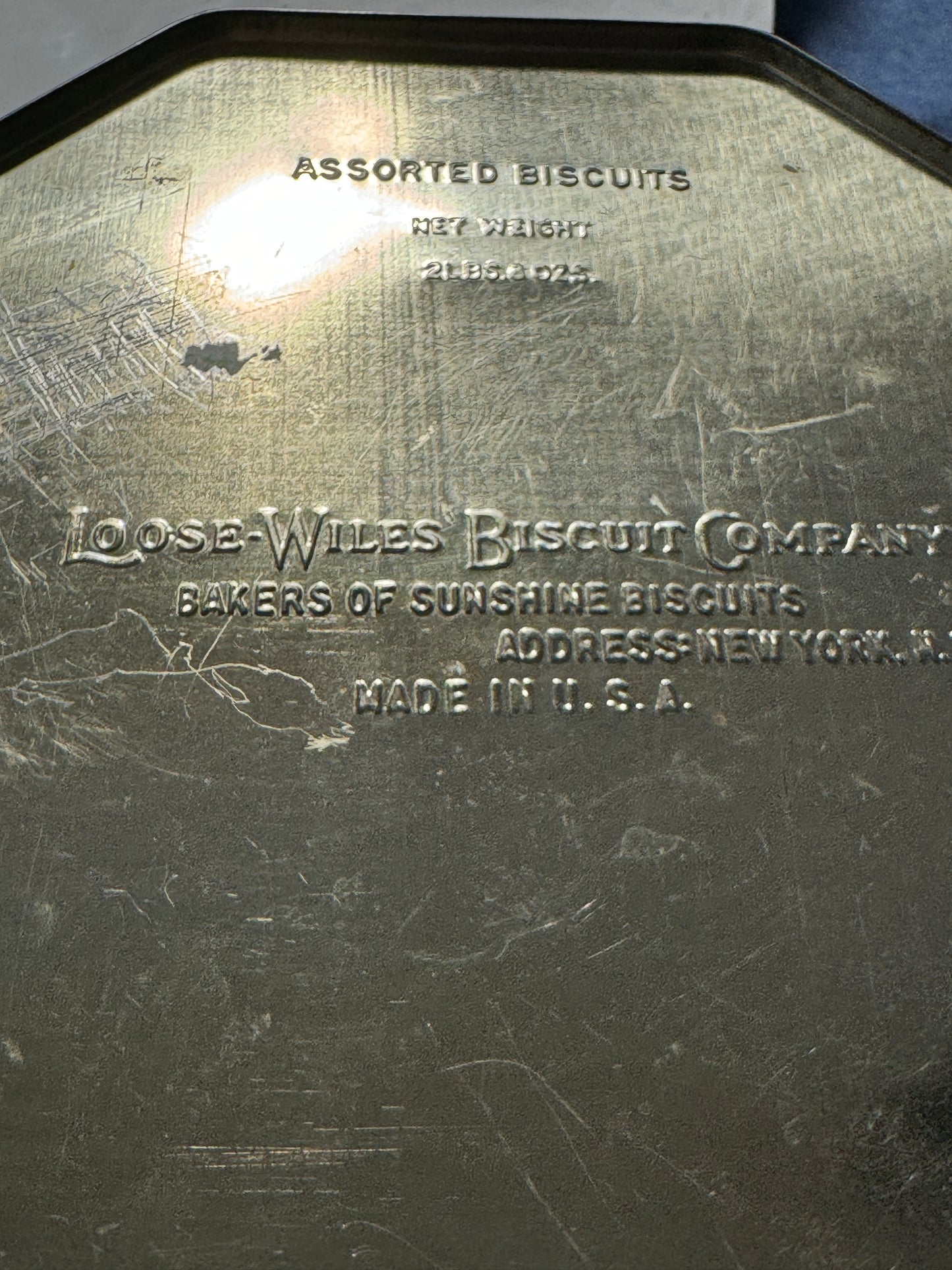 WWII US Navy Ship USS Idaho Loose Wiles Octagonal Biscuit Tin Battleship Vintage