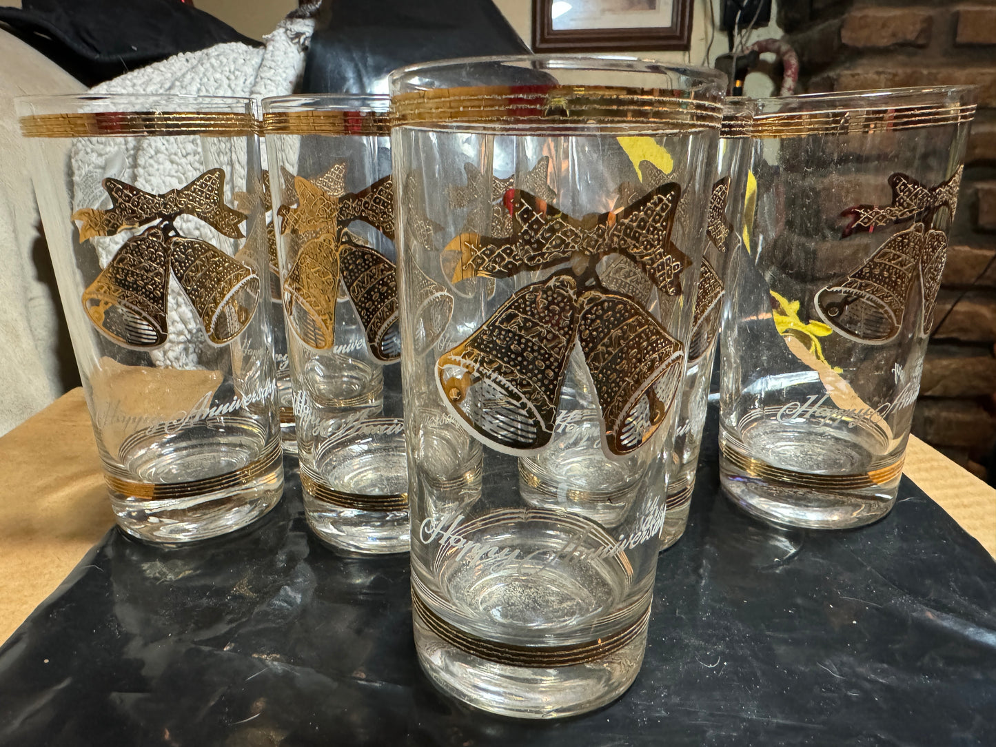 Gold Decorated Happy Anniversary Glasses (set of 8)