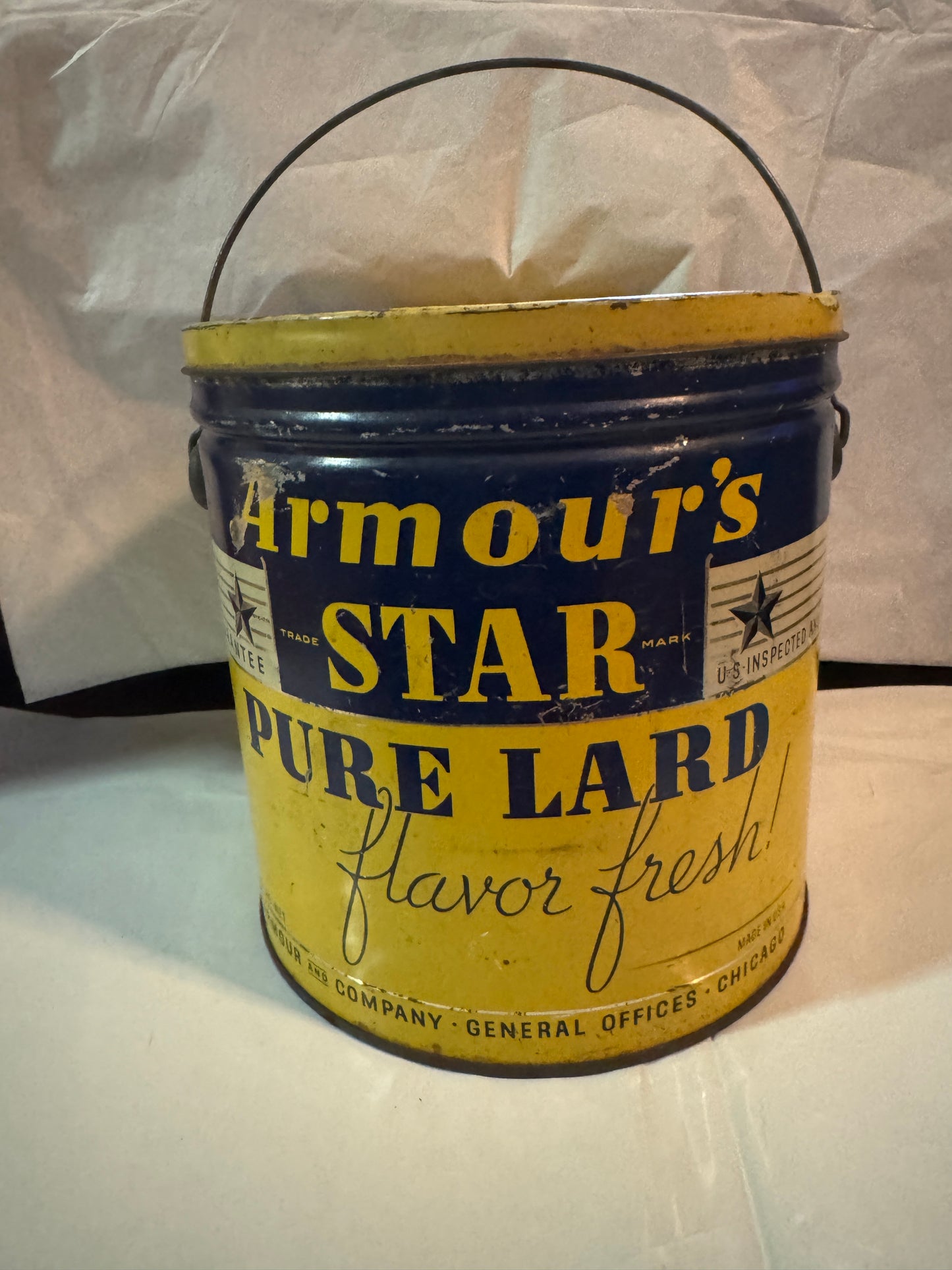 Armour's Star Pure Lard Flavor Fresh. Textured, 4 LB Tin Bucket w/Handle