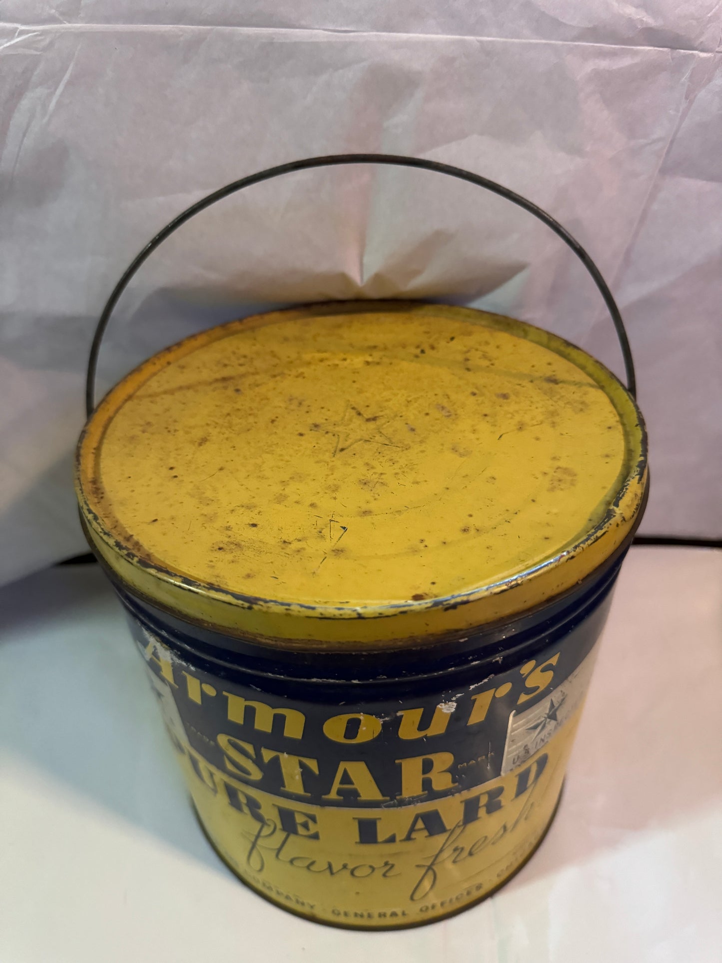 Armour's Star Pure Lard Flavor Fresh. Textured, 4 LB Tin Bucket w/Handle