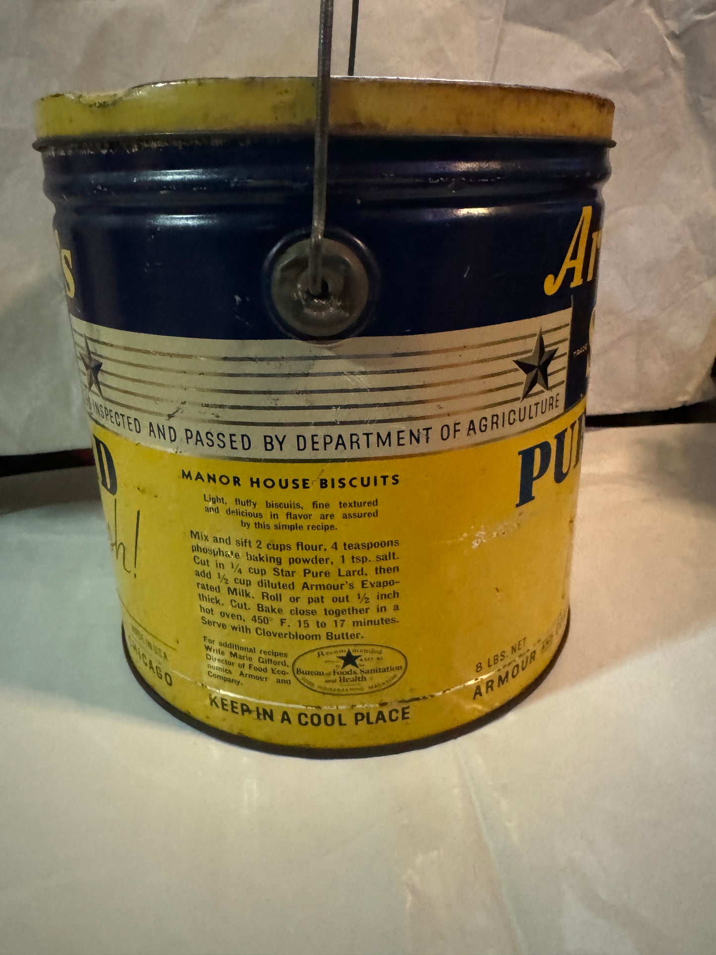 Armour's Star Pure Lard Flavor Fresh. Textured, 4 LB Tin Bucket w/Handle