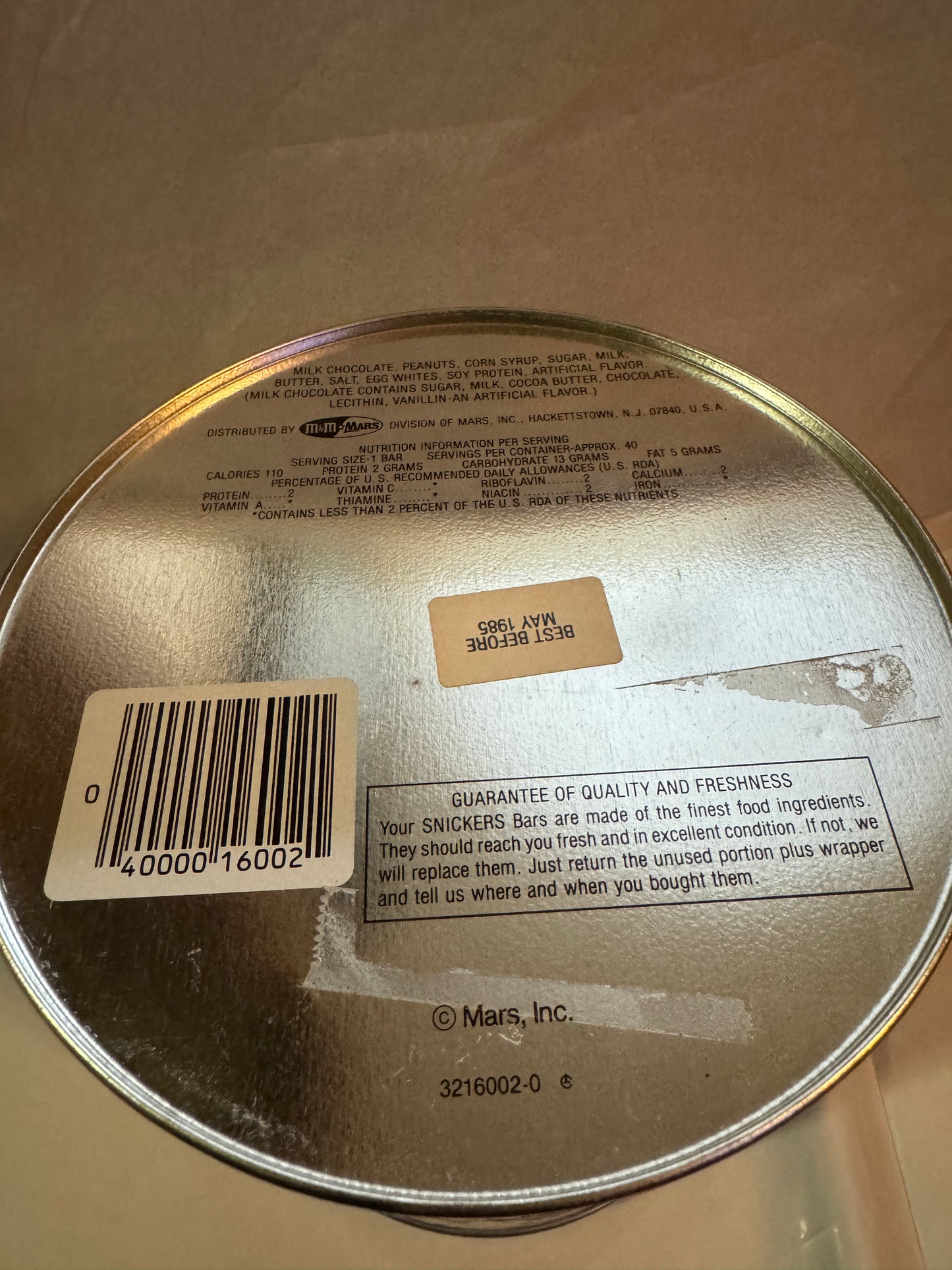 Snickers Snack Bars - Mars 1984 EMPTY Can NEW