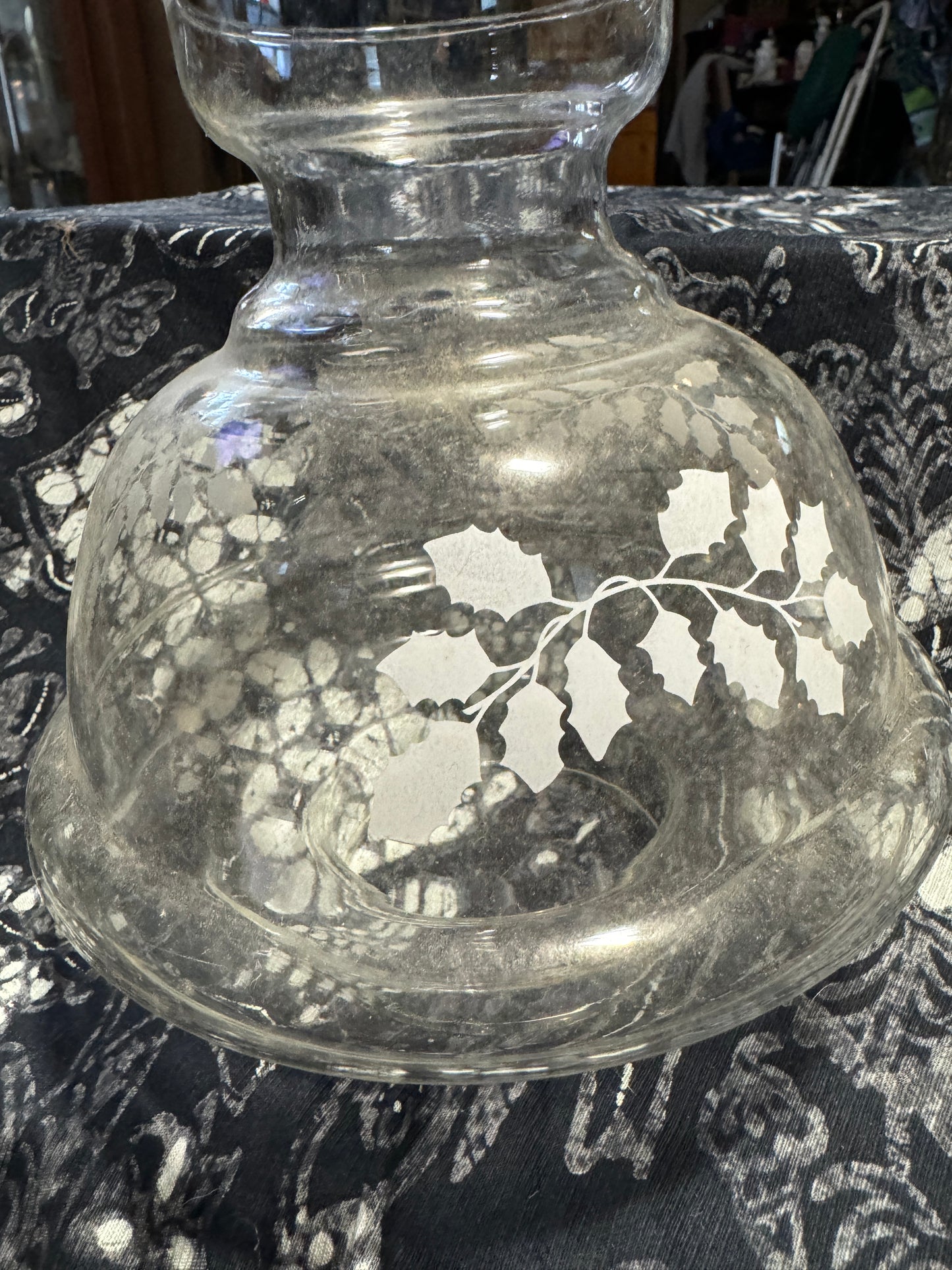 Hurricane Lamp Shade with White Holly Leaves 6 1/2 In Tall 3” Fitter