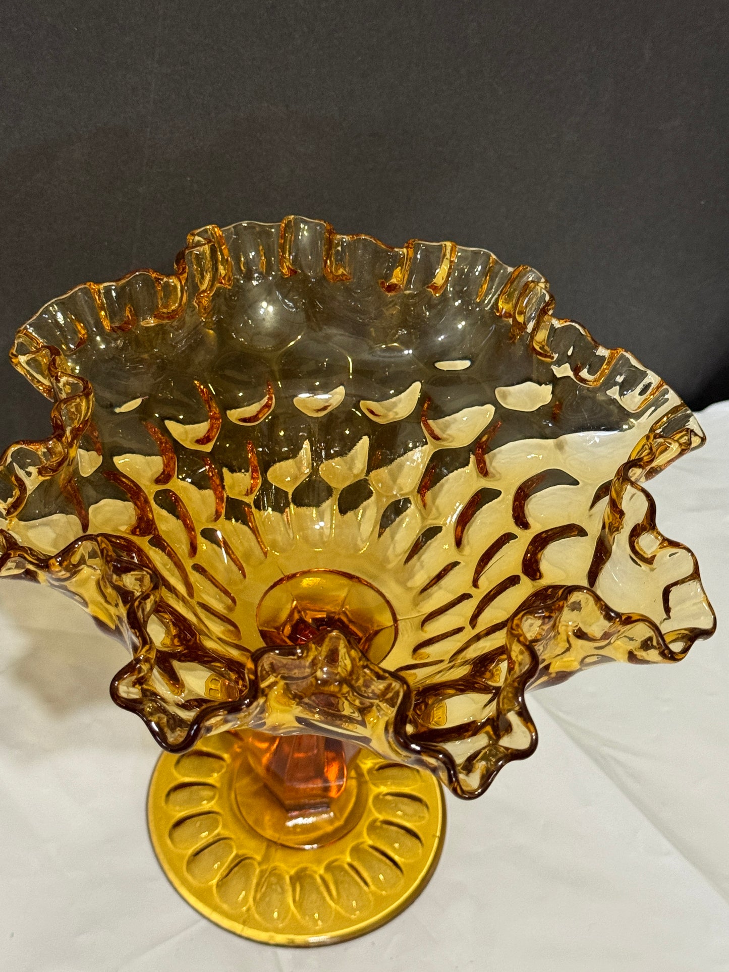 Fenton Colonial Amber Thumbprint Comport Vintage