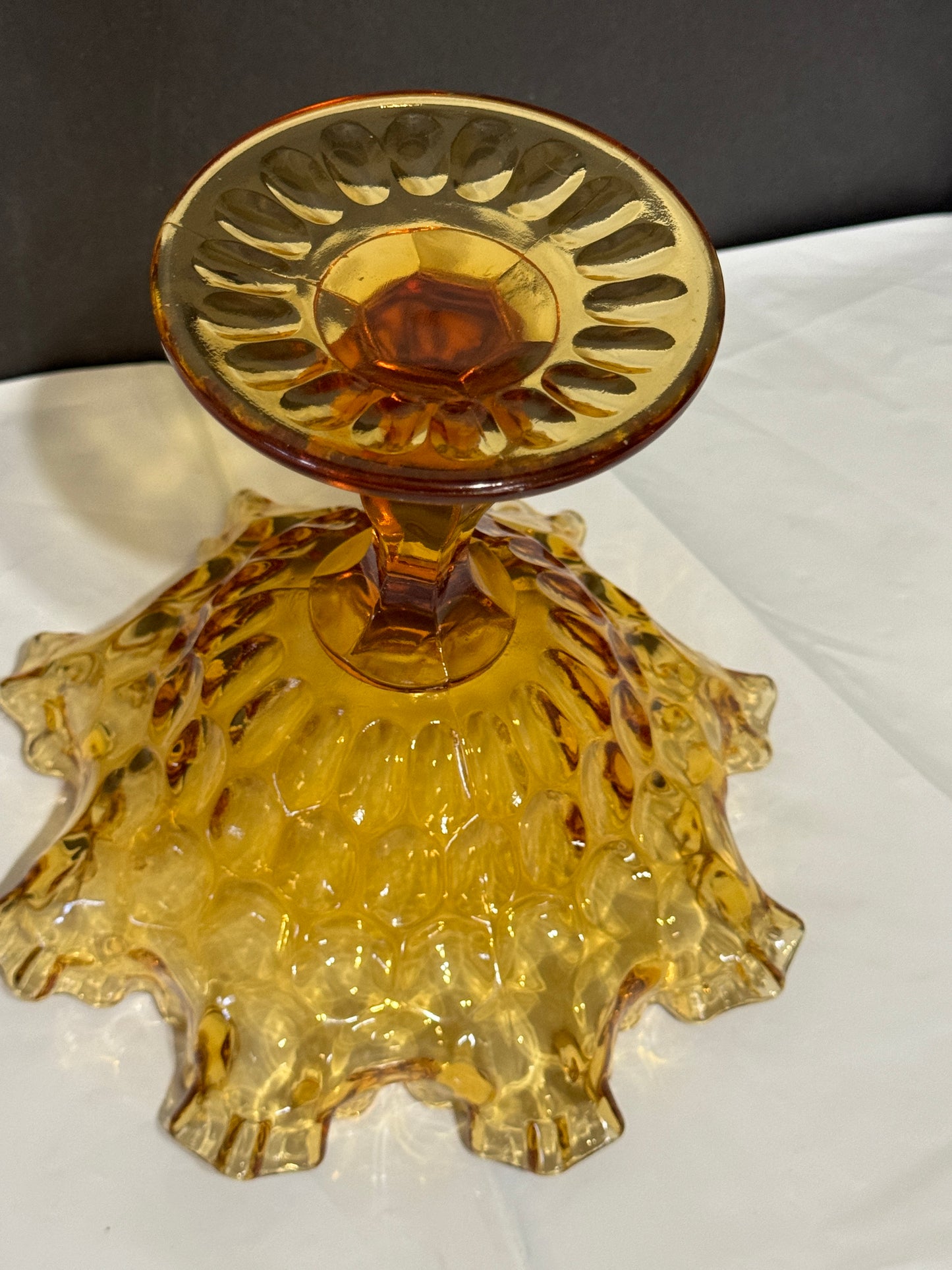 Fenton Colonial Amber Thumbprint Comport Vintage