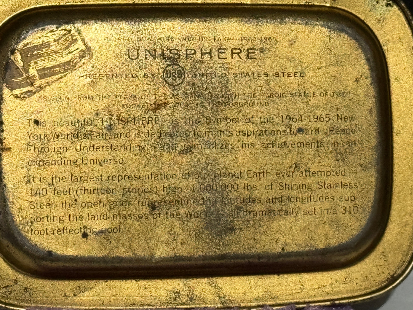 New York World's Fair Unisphere Small Metal Plate RARE 1964-1965 VINTAGE
