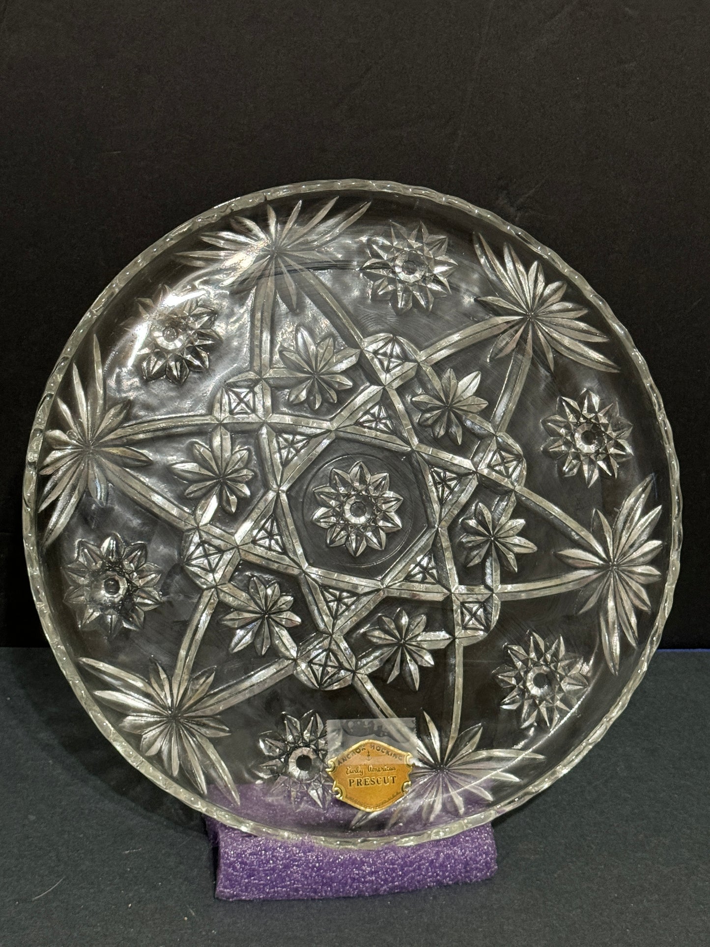 Star of David Heavy Crystal Round Serving Platter Anchor Hocking VINTAGE