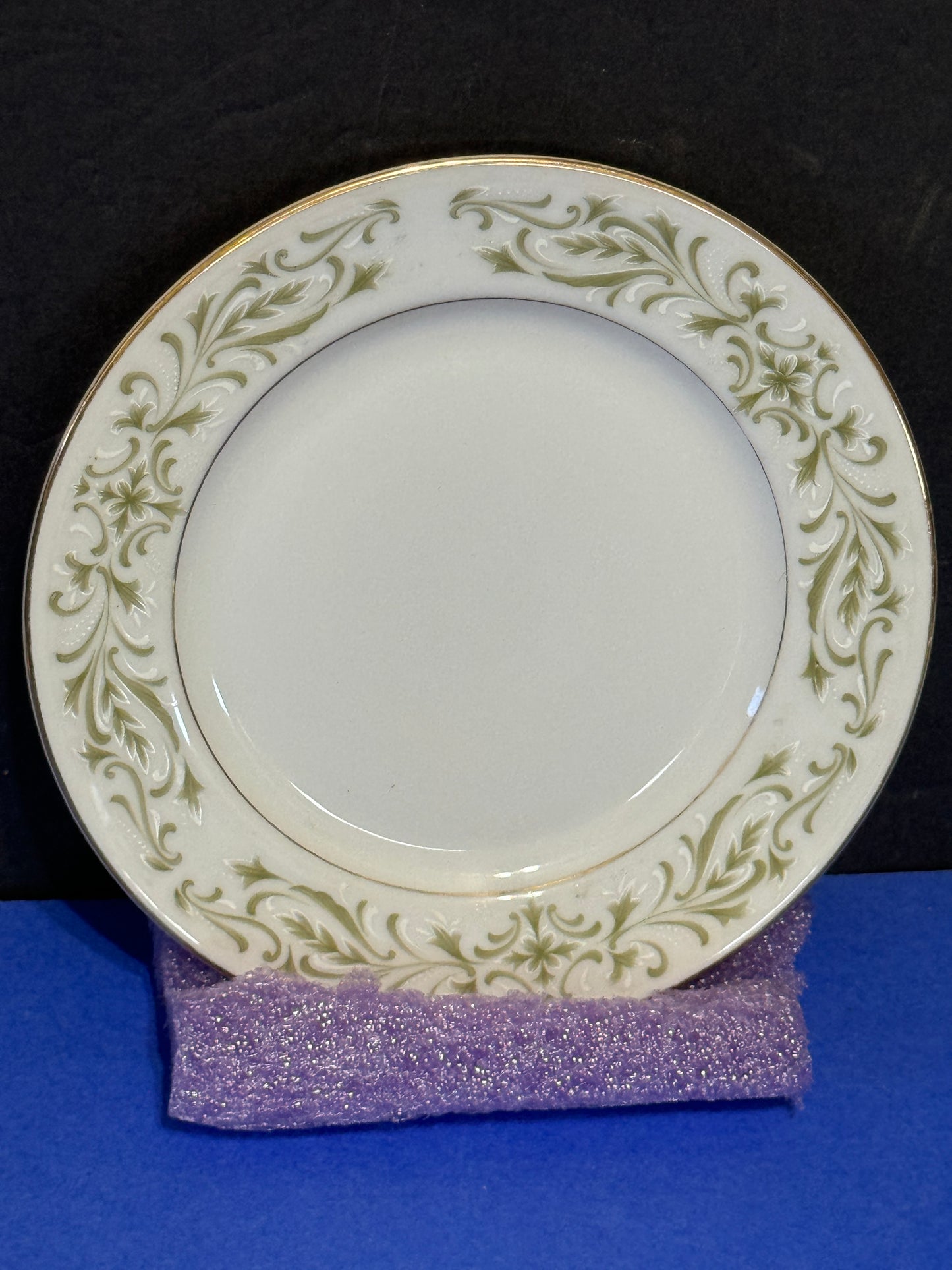 Green White 6 inch Plates Gold Trim Allegro Fine China Of Japan - Vintage
