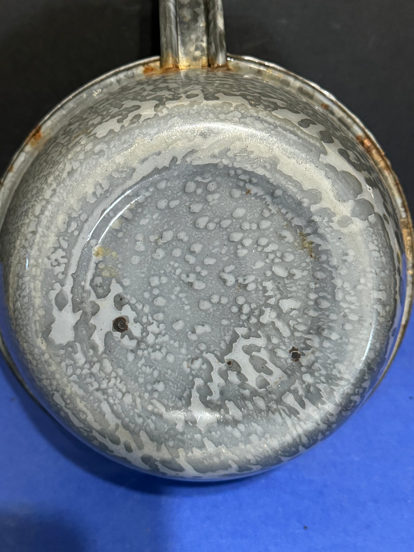 Gray Mottled Enamelware Graniteware 12 in Pot Pan with Handle - VINTAGE