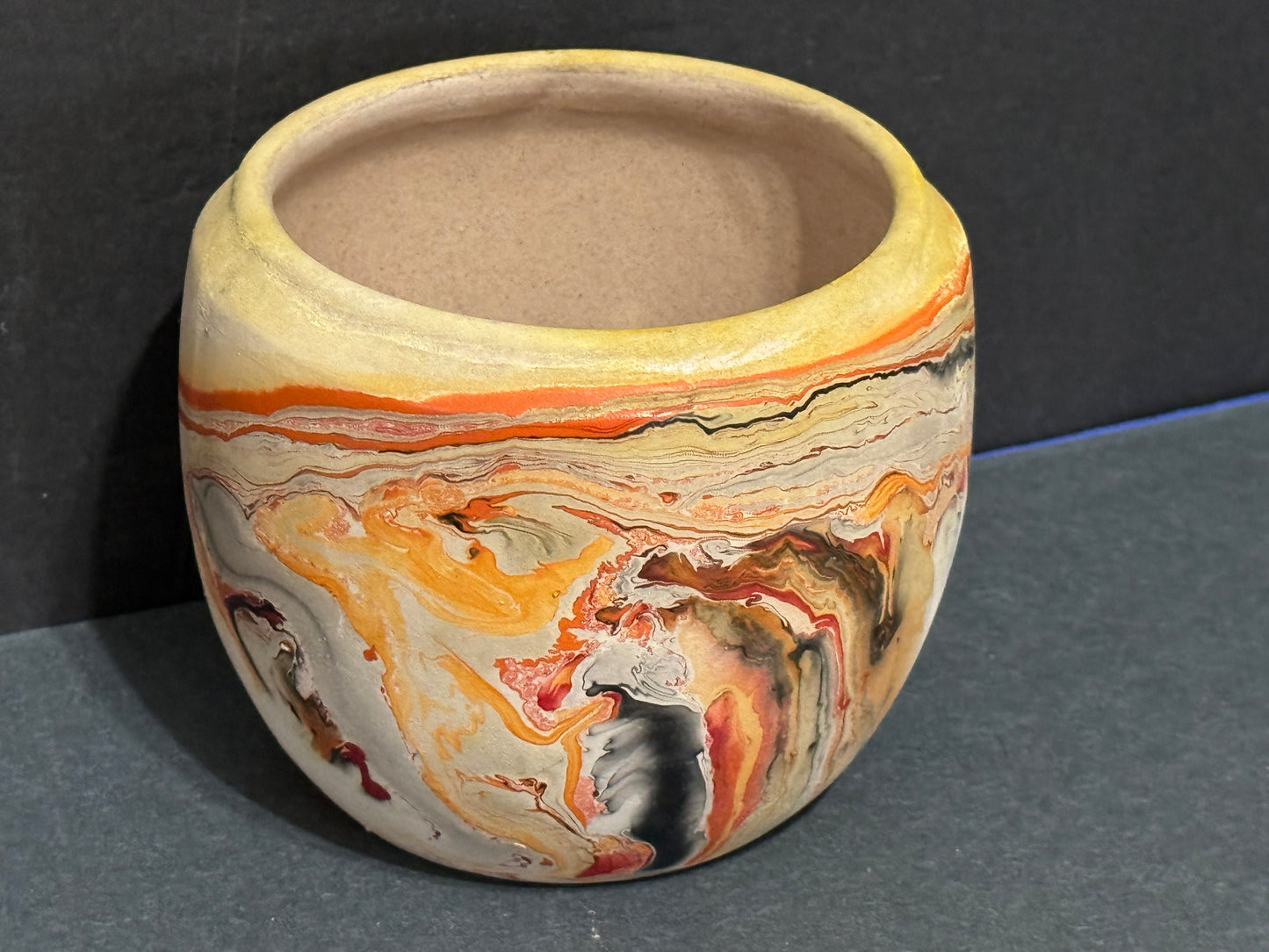 Indian Pottery Native Clay Multi-Color Orange Swirl Vase - Vintage