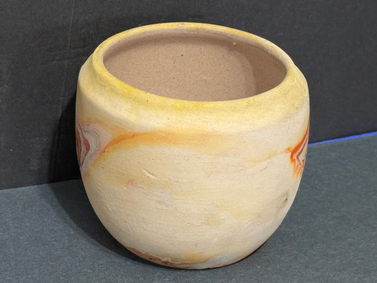 Indian Pottery Native Clay Multi-Color Orange Swirl Vase - Vintage