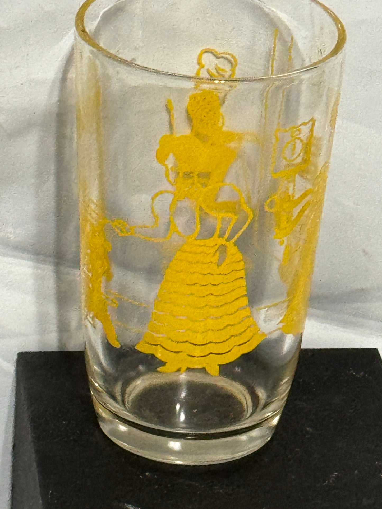 Juice Glass - Yellow Victorian Ladies - VINTAGE