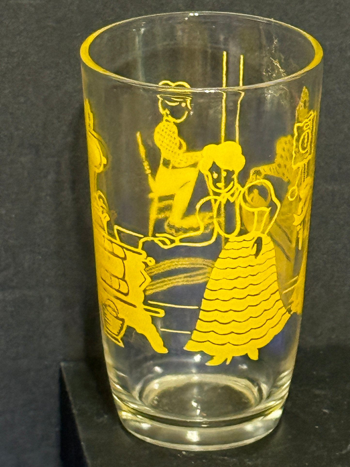 Juice Glass - Yellow Victorian Ladies - VINTAGE