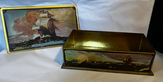 Westward Ho Sailing Ship Vintage Tin Lovell & Covel Masterpieces 1930s Used