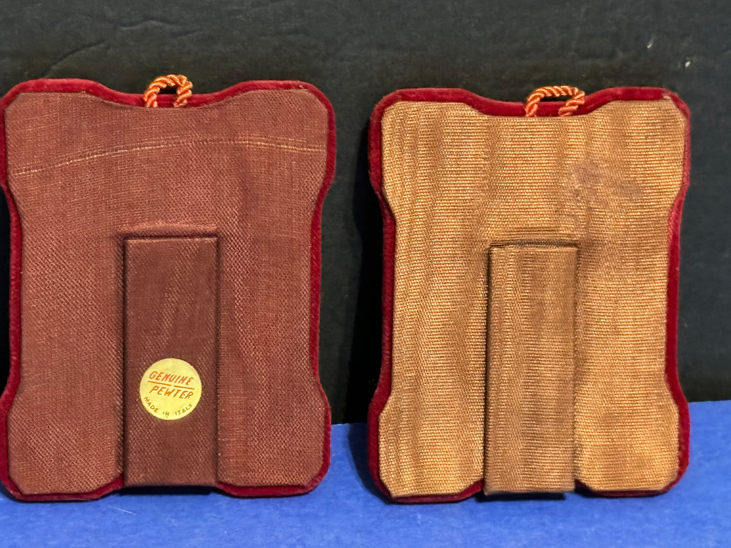 Pewter Praying Children on Red Velvet Plaque (set of 2) - Vintage