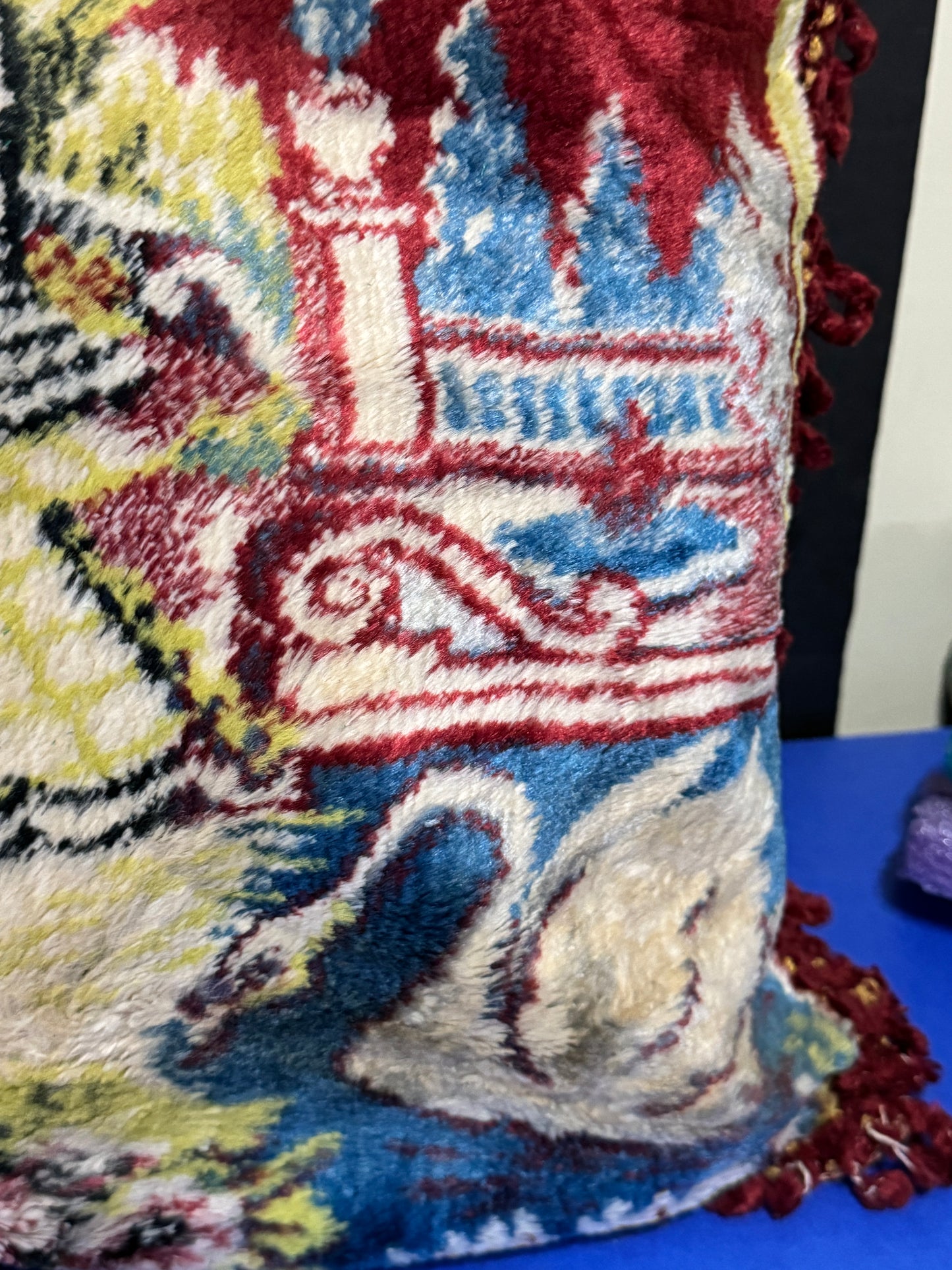 Victorian Chenille Tapestry Case with Fringe with Swans - - VINTAGE
