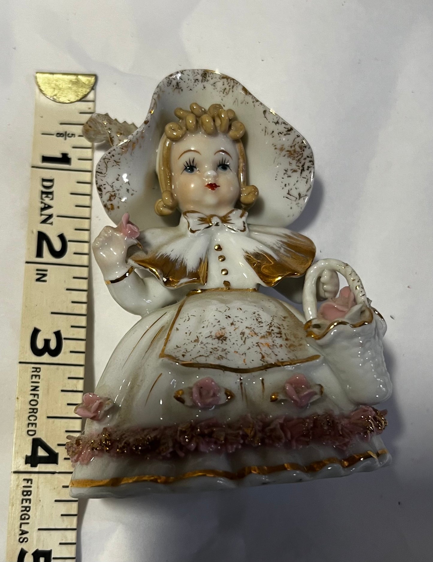 LEFTON China Hand-Painted Porcelain. 1960’s GIrl Holding Basket Flowers Vintage