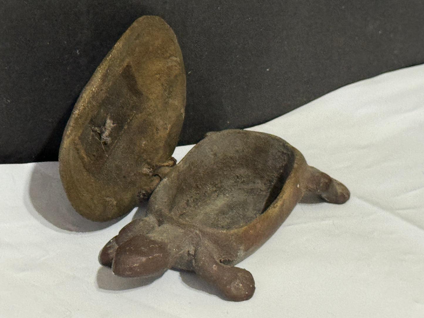 Cast Iron Bronze Turtle Match Keeper Box Fireplace Trinket - Vintage
