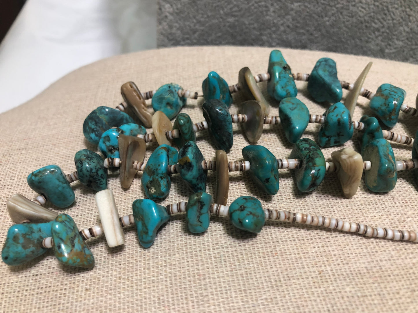 Turquoise and Abalone Beaded Necklace - 28" Vintage