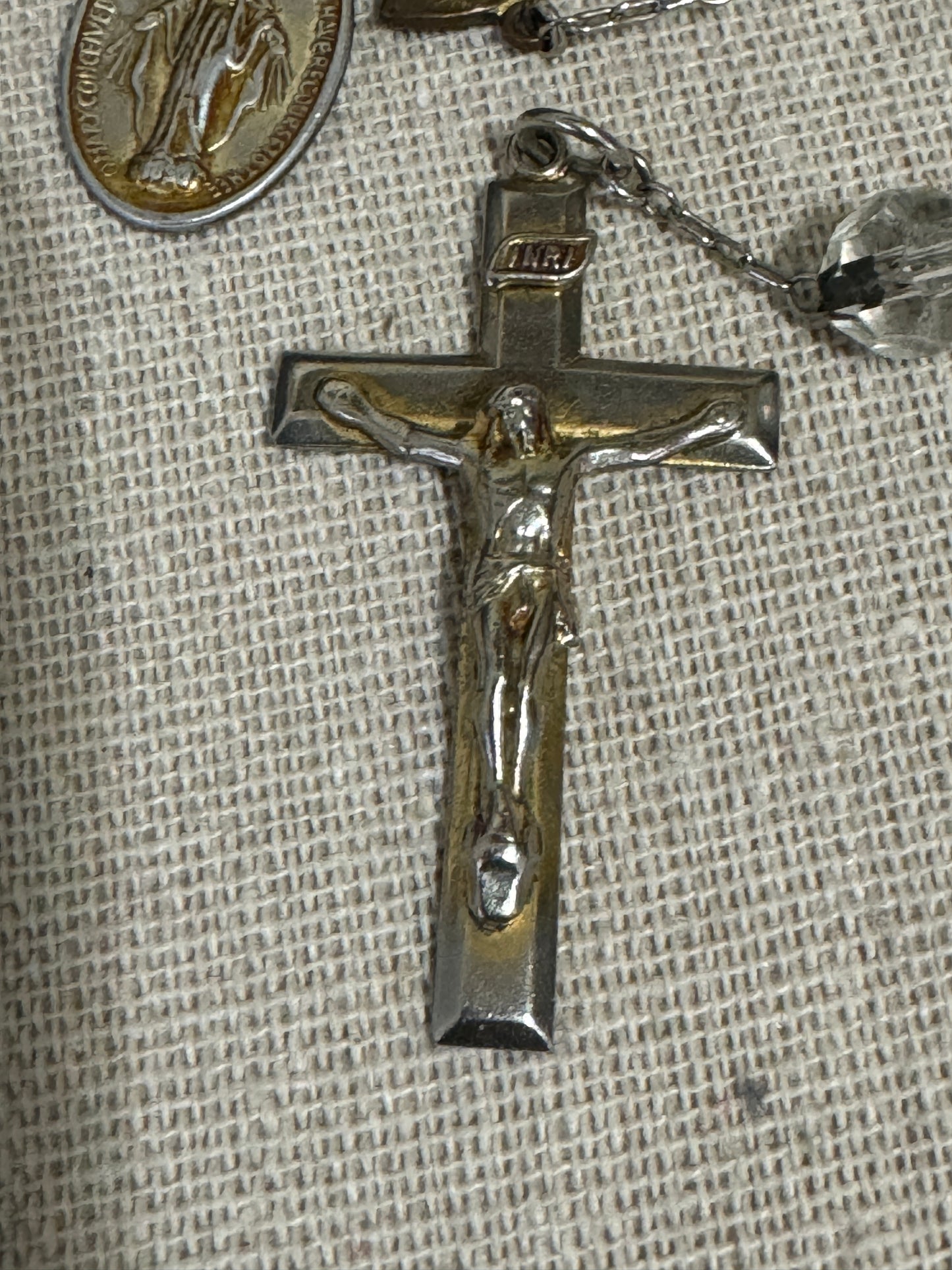 INIR Glass Crystal and Silver Beaded - Silver Crucifix Rosary - Vintage