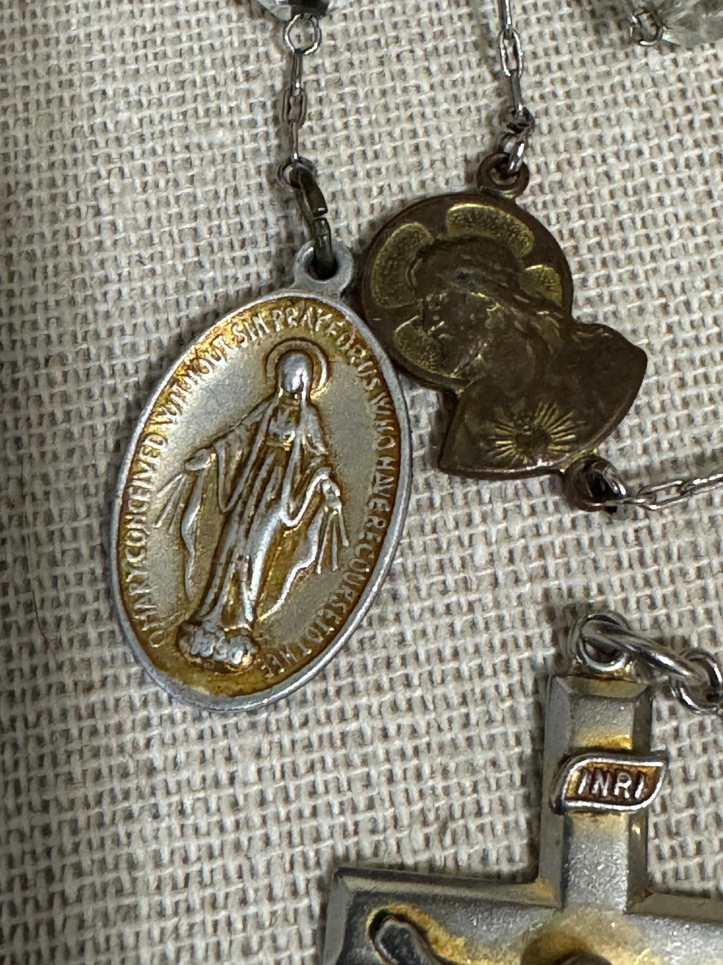 INIR Glass Crystal and Silver Beaded - Silver Crucifix Rosary - Vintage