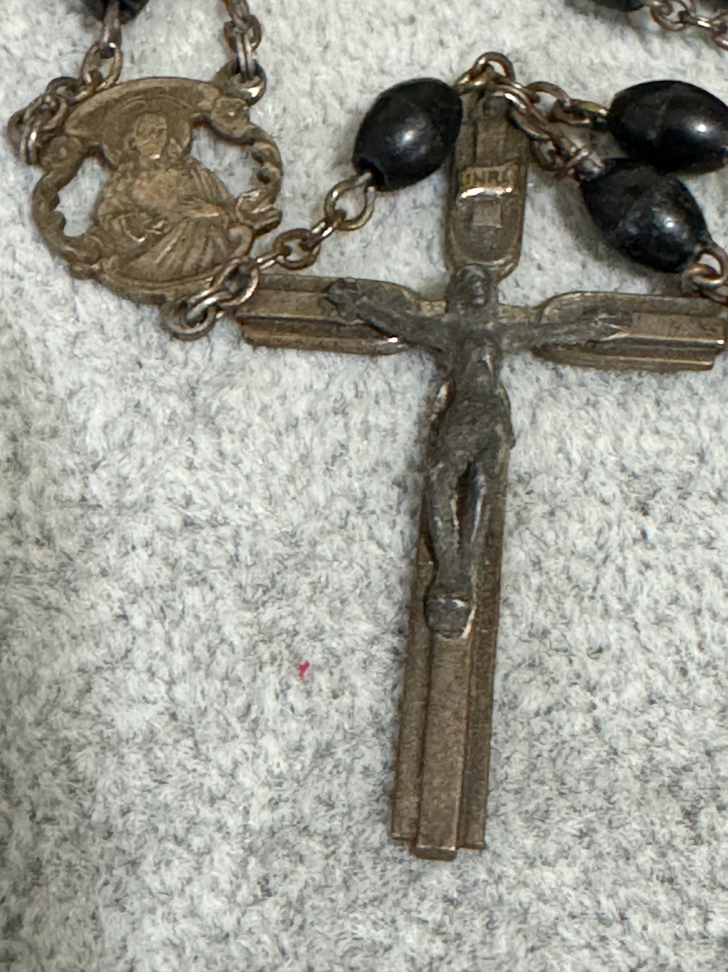 INIR Black Bead - Silver Crucifix Rosary Italy - Vintage